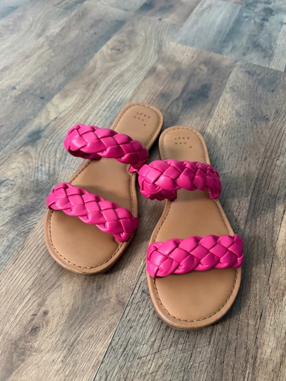 A new day | Woven Double-Strap Pink Slide Sandals 8 Hot Pink